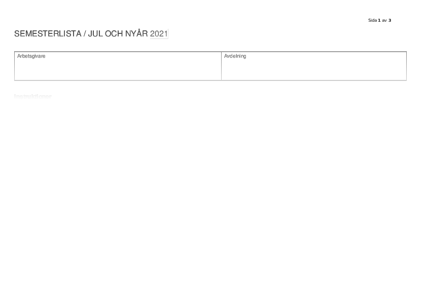 Semesterlista jul och nyår Avtalsmallar